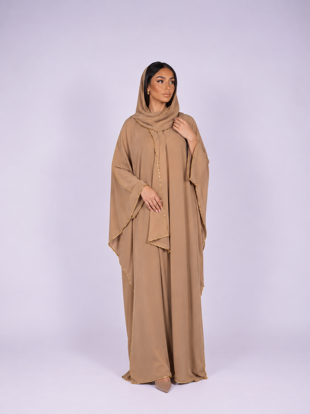 Abaya Papillon + Voile Intégré - Camel